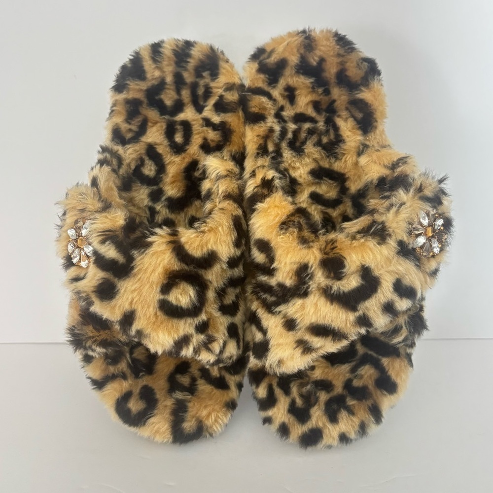 Vionic Orthaheel Relax Luxe Leopard Faux Fur Orthopedic adjustable Slippers Sz 6 - Picture 4 of 15
